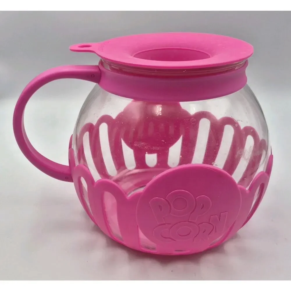 3-Qt Microwave Popcorn Popper Pink Silicone Wrapped Glass Never Used
